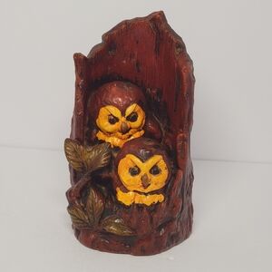Vintage 3D Owl Candle Wax In Hollowed Tree‎ Stump MCM 1970–Never Burned
